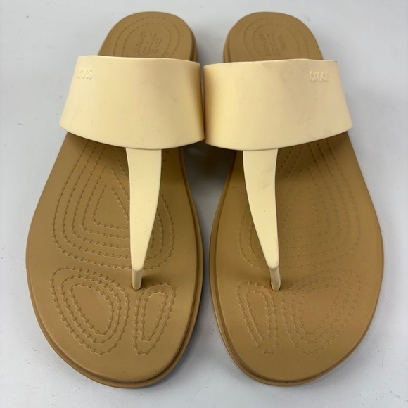 Crocs Tulum Flip Flop Womens 11 Beige Cream Cushioned Footbed Casual Sandals - Picture 3 of 9